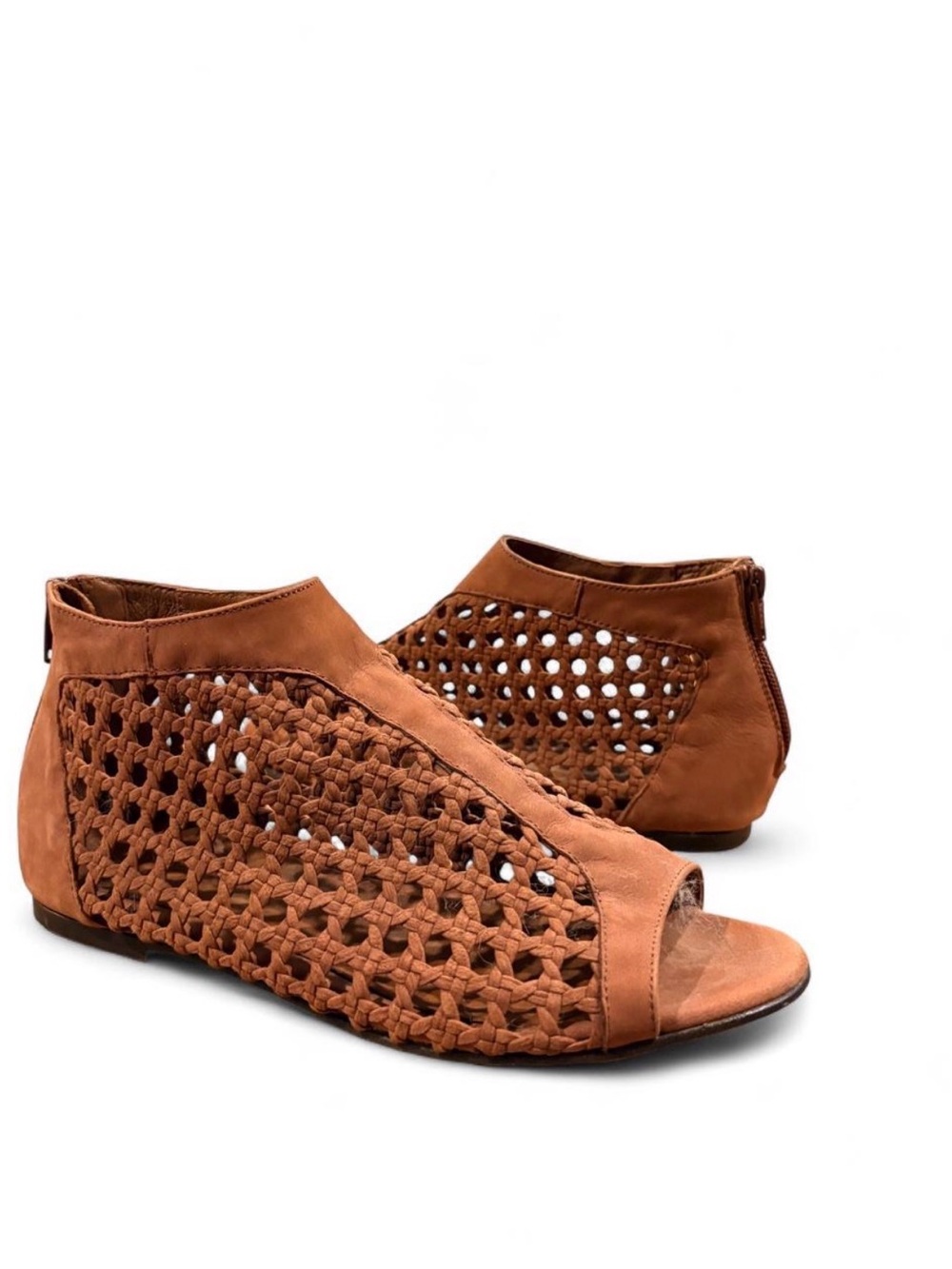 Sundance Catalog Woven Leather Peep Toe Sandals Brown Boho Spain EU 37